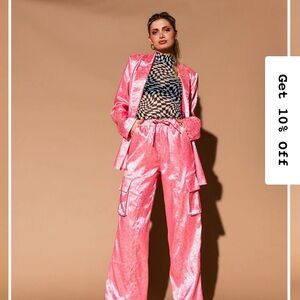 Dressed in LALA Lucky Girl Jacquard Floral Blazer + Cargo Pants Set